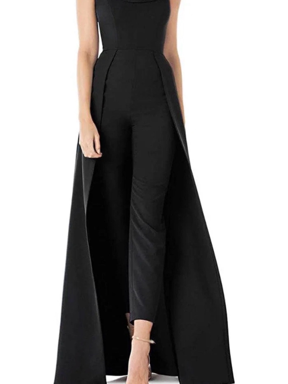 Kay Unger Black Strapless Jumpsuit with Dramatic Overskirt